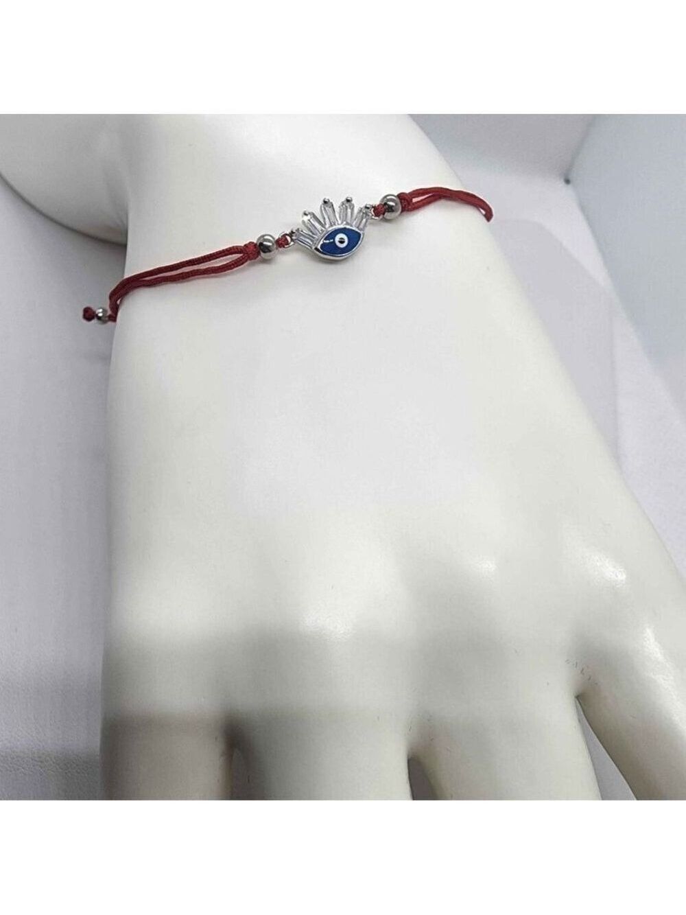Sterling Silver 925 blue Evil Eye Design with red String Bracelet